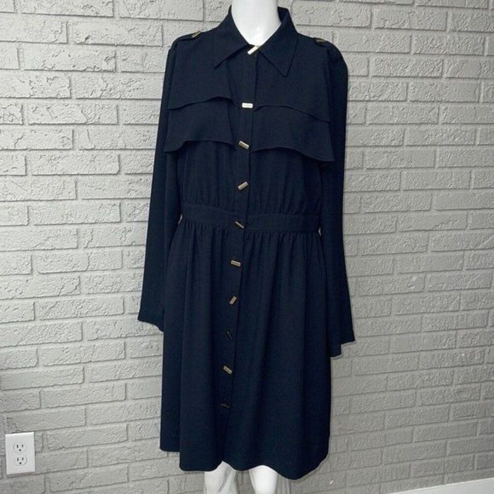 Antonio Melani Women Navy Blue Long Sleeve Tiered Military Style Dress Size 10